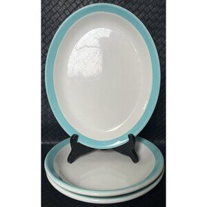 Walker China Restaurant Ware Oval Plates Vintage 1942 Teal Blue 9 3/4”x 7 3/4”